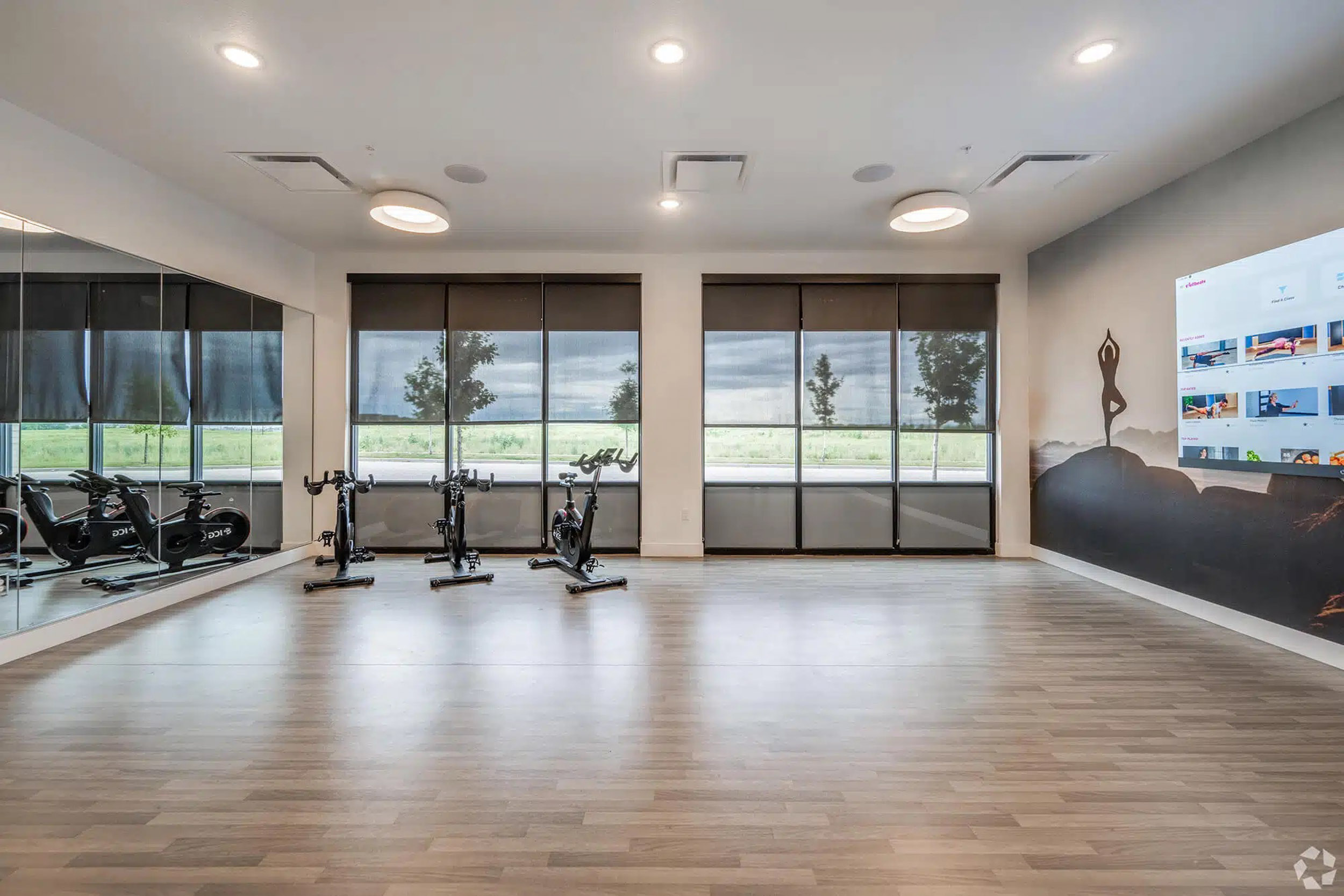 Yoga studio with stationary bikes